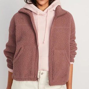Rose Slouchy Sherpa Zip Jacket NWT